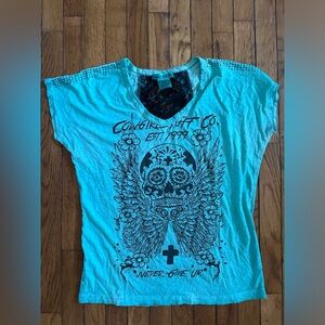 Cowgirl tuff v neck sugar skull